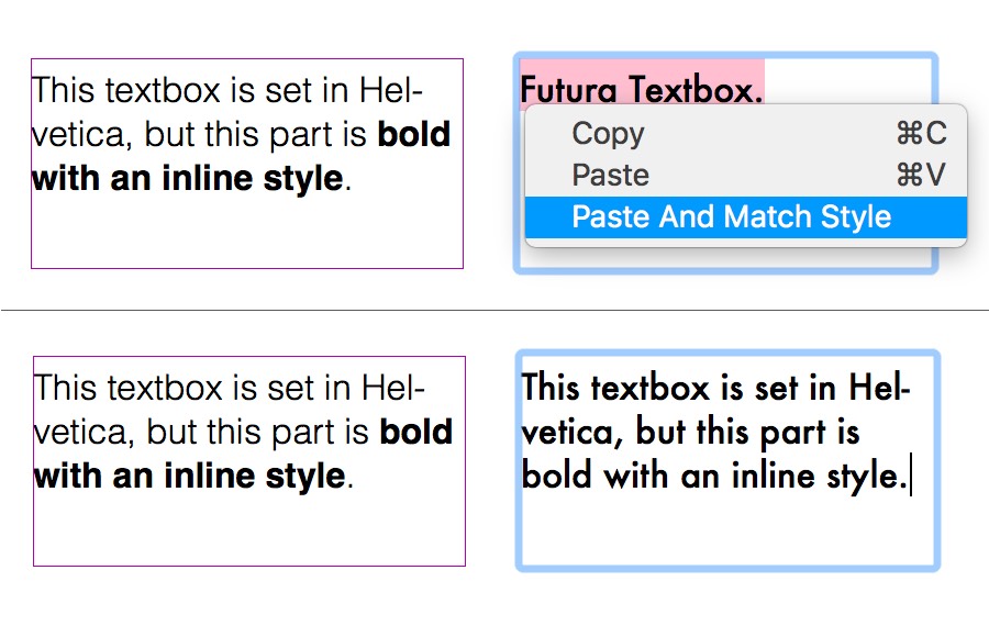 Pasting and matching text box style