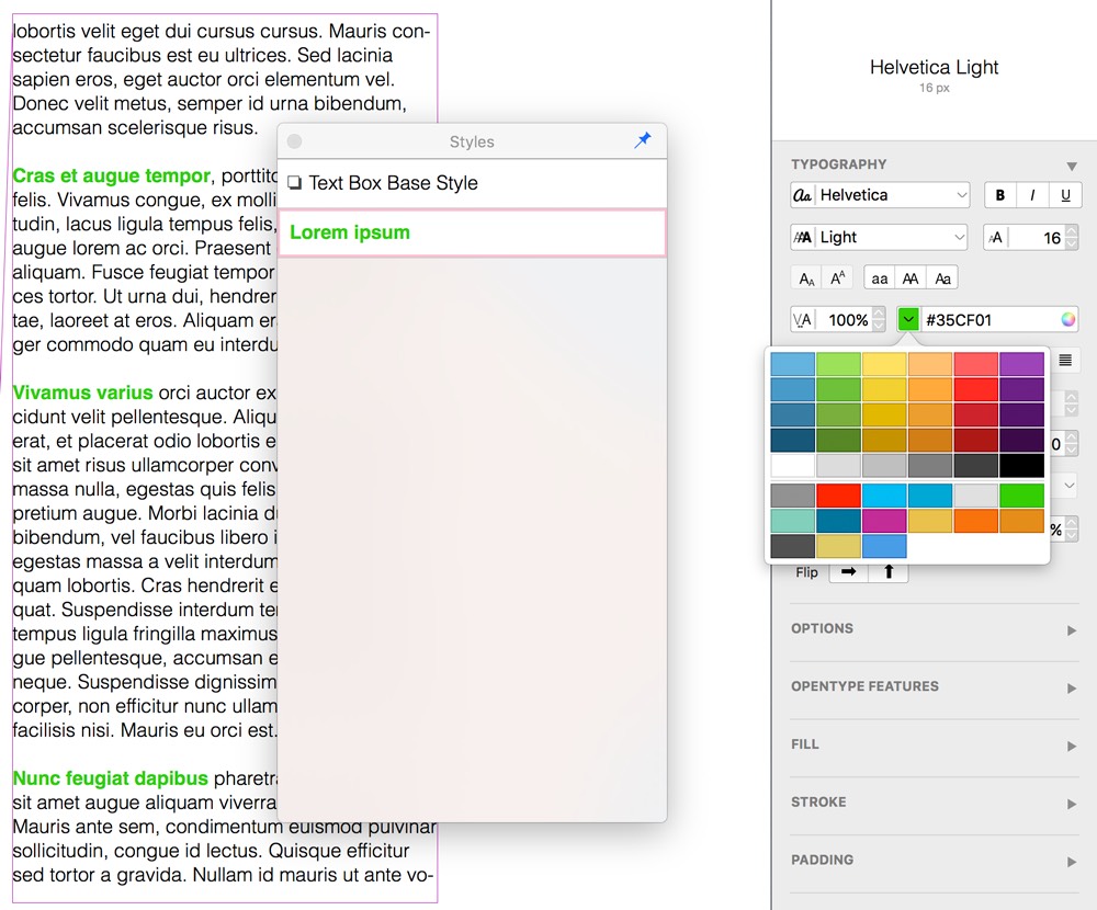 Editing a style via the inspector